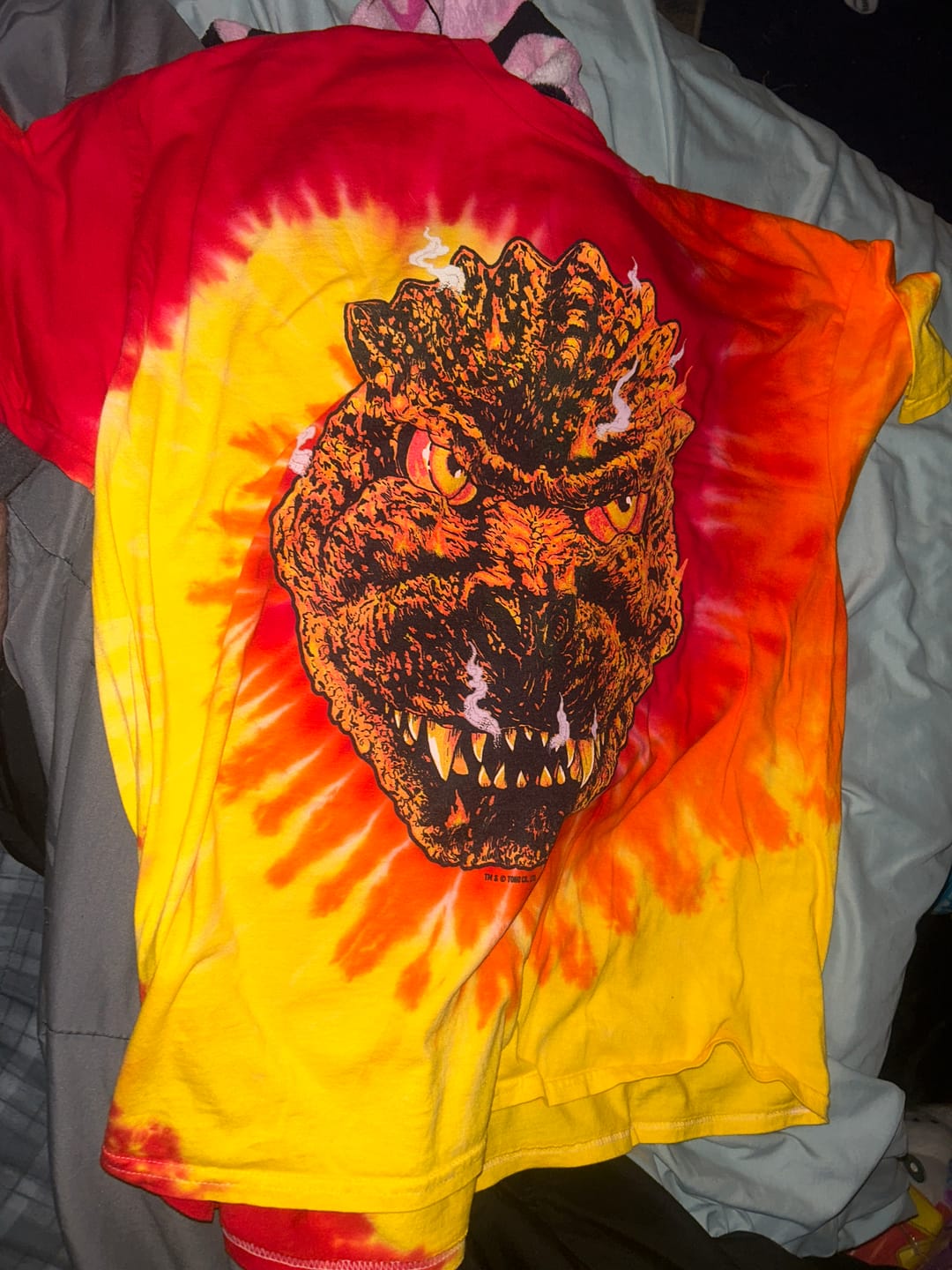 Customer photo review of BURNING GODZILLA - TIE-DYE T-SHIRT (RED HOT TIE-DYE)