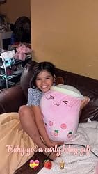 Customer photo review of Cute Kawaii Boba Tea Plush Toy – Soft Strawberry Milk Tea Stuffed Plushie & Huggable Throw Pillow Cushion
