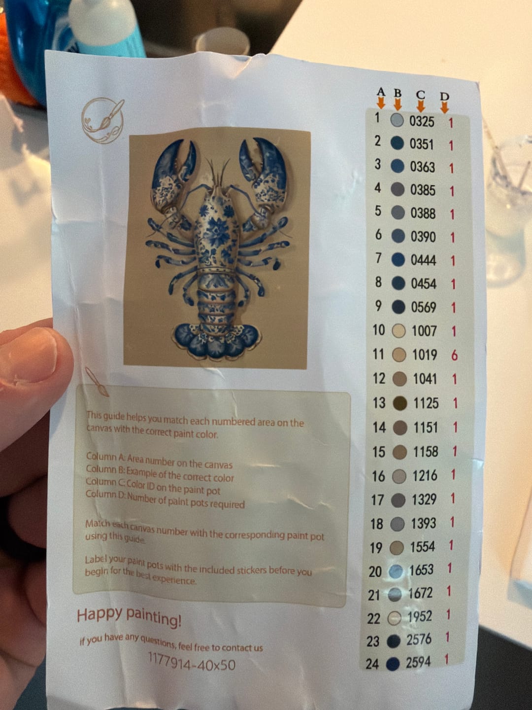 Customer photo review of Delft Lobster | Paint by Number