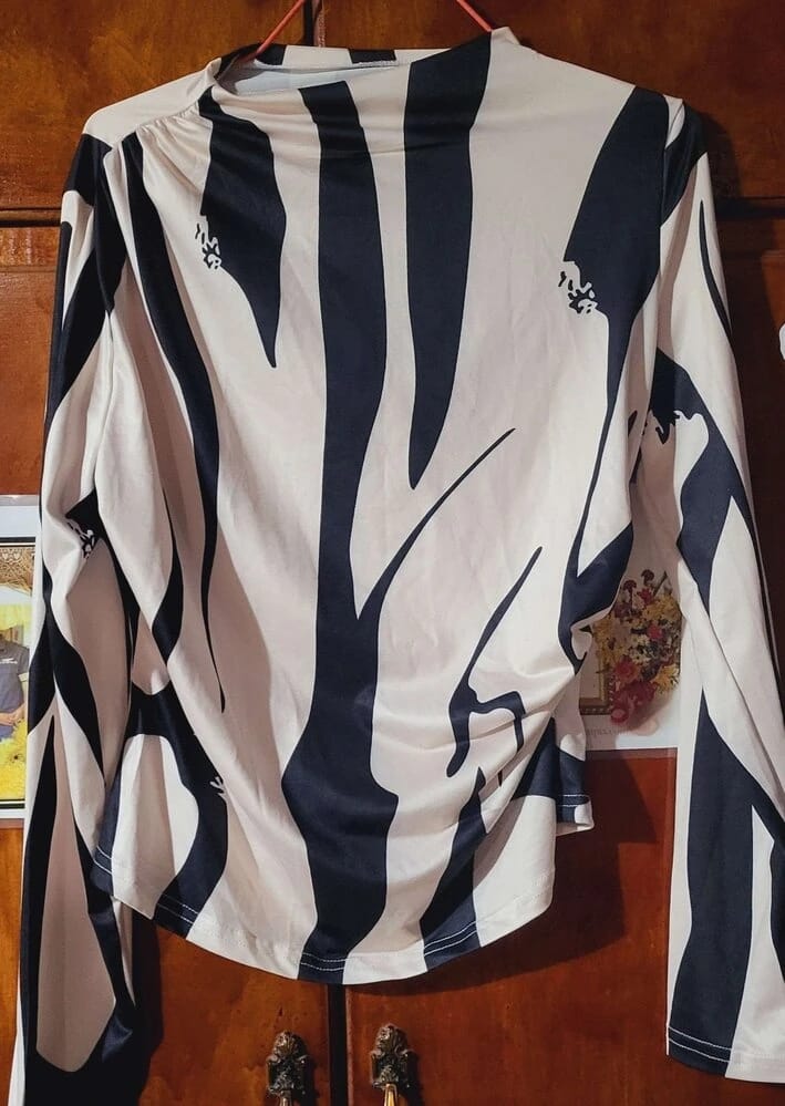 Customer photo review of Ninonine "Sloane" | Abstract Geometric Mock Neck Top