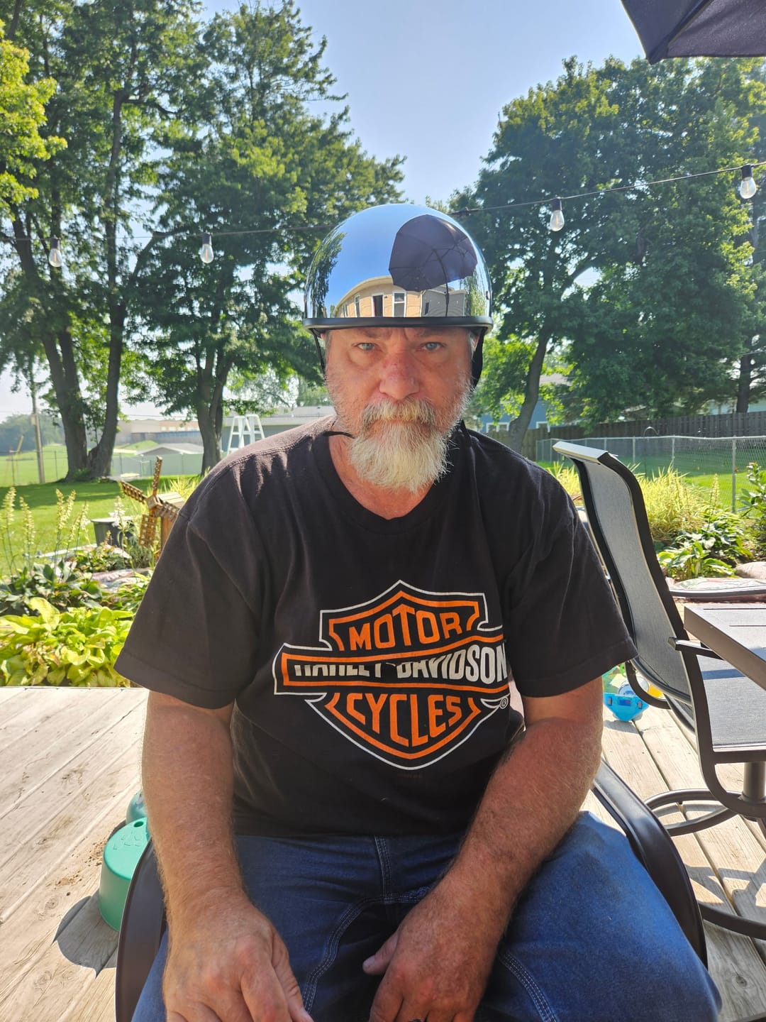 Customer photo review of Lightweight SOA Style DOT Beanie Helmet / Chrome