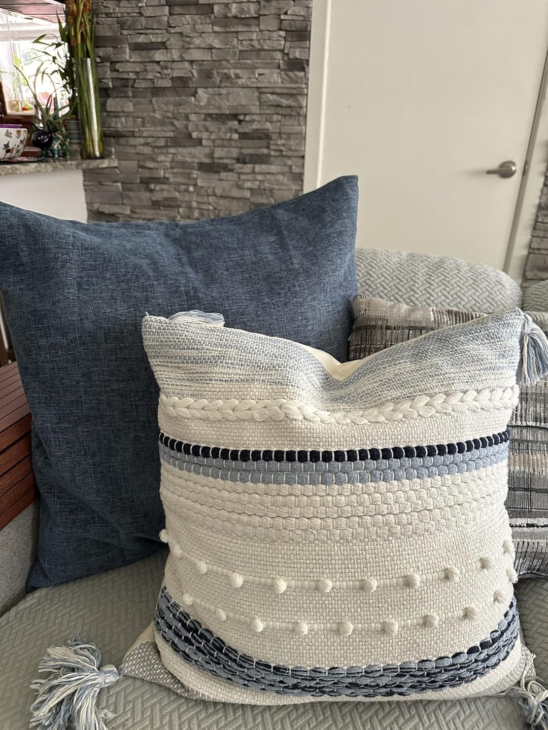 Customer photo review of Signature Handmade Coastal Blue Woven Square Pillow Cover 18x18 20x20 22x22