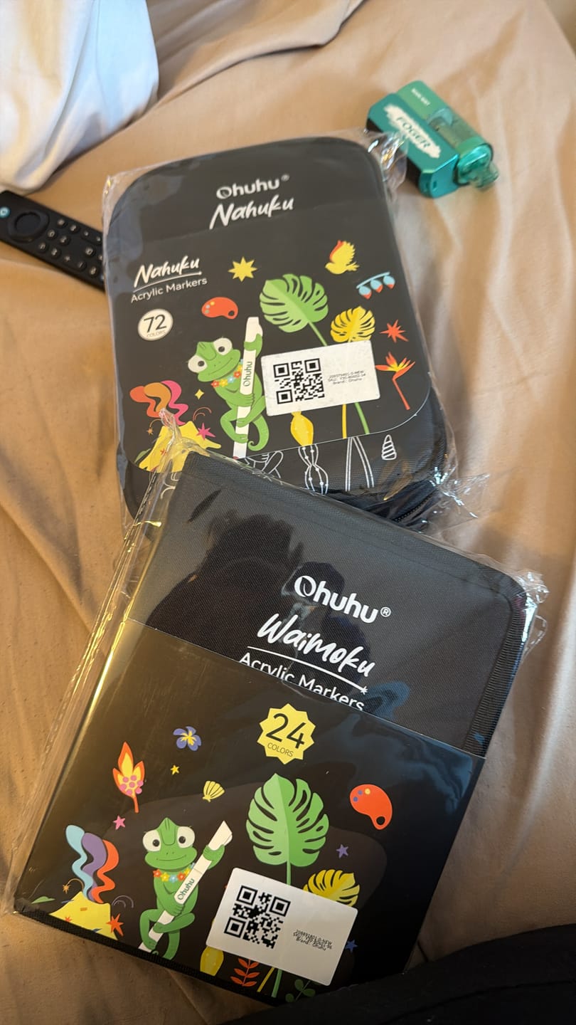 Customer photo review of Ohuhu 24 Colors Brush & Bullet Automatic Ink Control Acrylic Markers - Waimoku