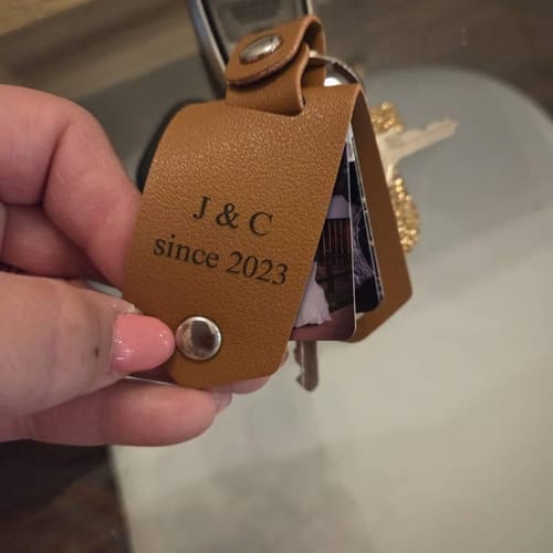 Customer photo review of Custom Leather Photo Keychain