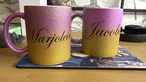 Customer photo review of 330ml (11oz) Glitter Mok Goud/Roze voor sublimatie