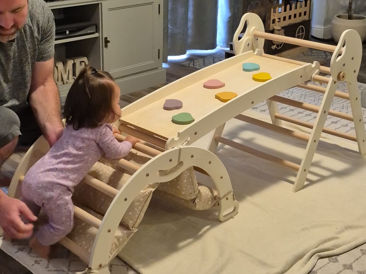 Customer photo review of 4in1 Montessori Climbing Set: Pikler Triangle, Arch, Slide Board, and Cushion