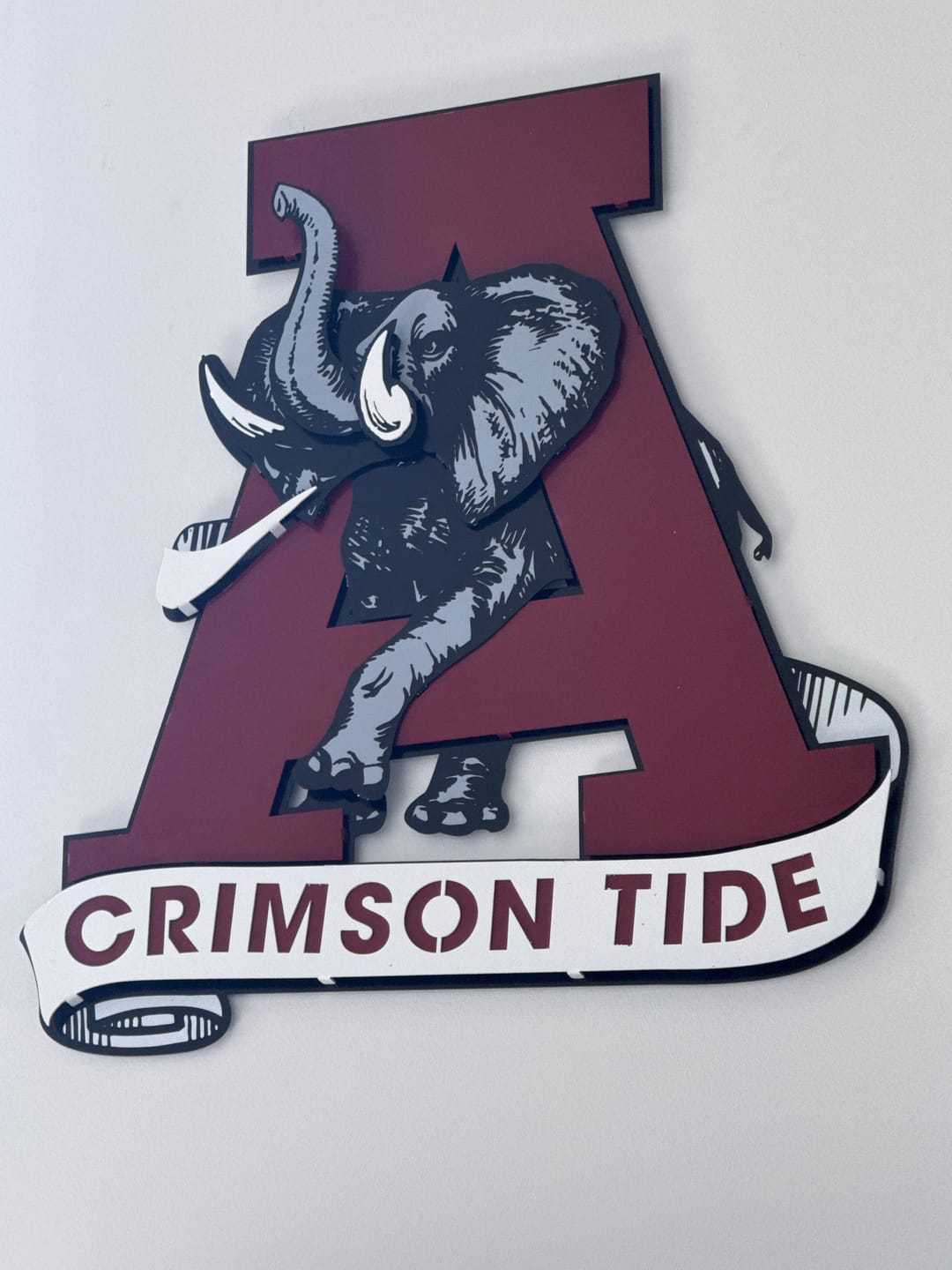 Customer photo review of Alabama Crimson Tide VAULT "Elephant thru A" 3D Metal Wall Art