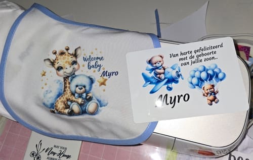 Customer photo review of Microvezel Slabbetje met Blauwe bies voor sublimatie