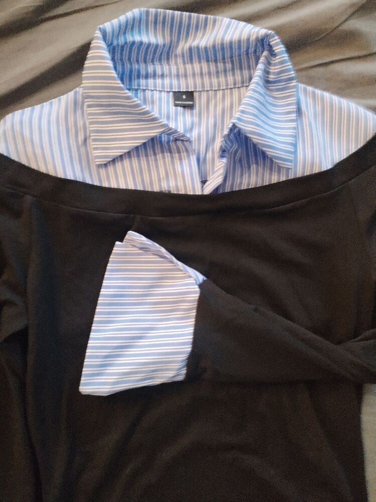 Customer photo review of Ninonine "Geneva" | Layered Two-Tone Polo Knit Top