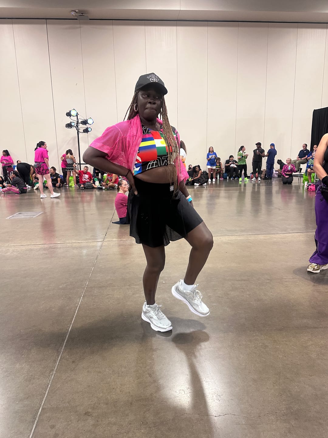Customer photo review of Ultrabright Oversized Mesh V-Neck Top
