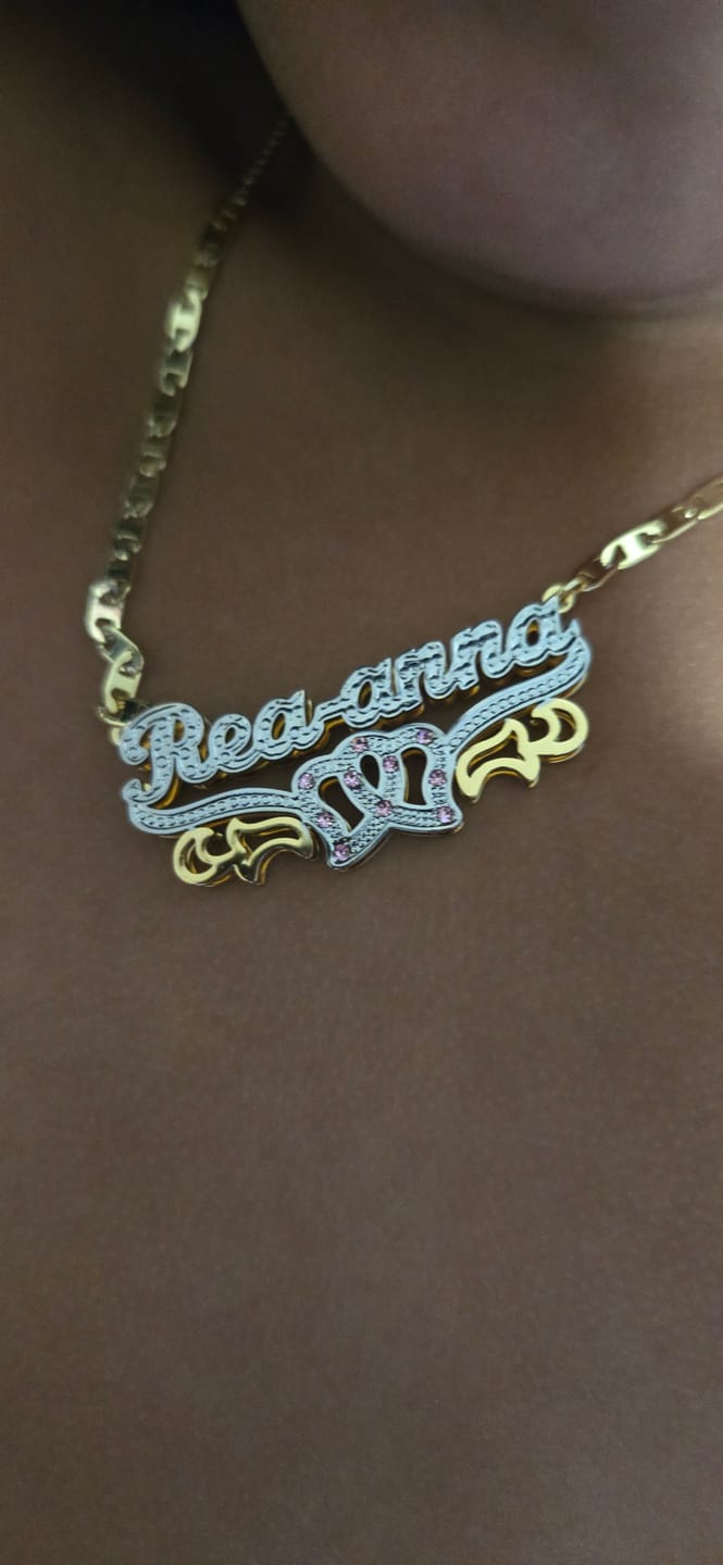 Customer photo review of Kids Double Plated Double Heart Name Necklace w/ Clip Chain