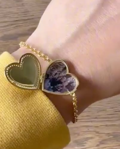 Customer photo review of Custom Photo Heart Locket Bracelet