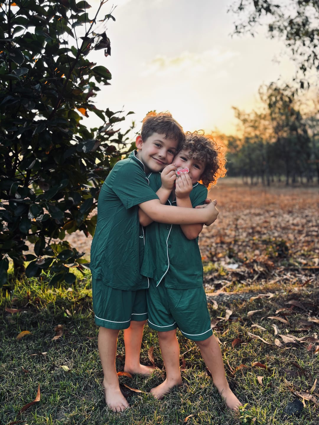 Customer photo review of Emerald Green Bamboo Sleeps Kids PJs – The Myka Set