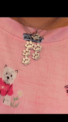 Customer photo review of Custom Paw Name Necklace