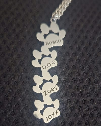 Customer photo review of Custom Paw Name Necklace