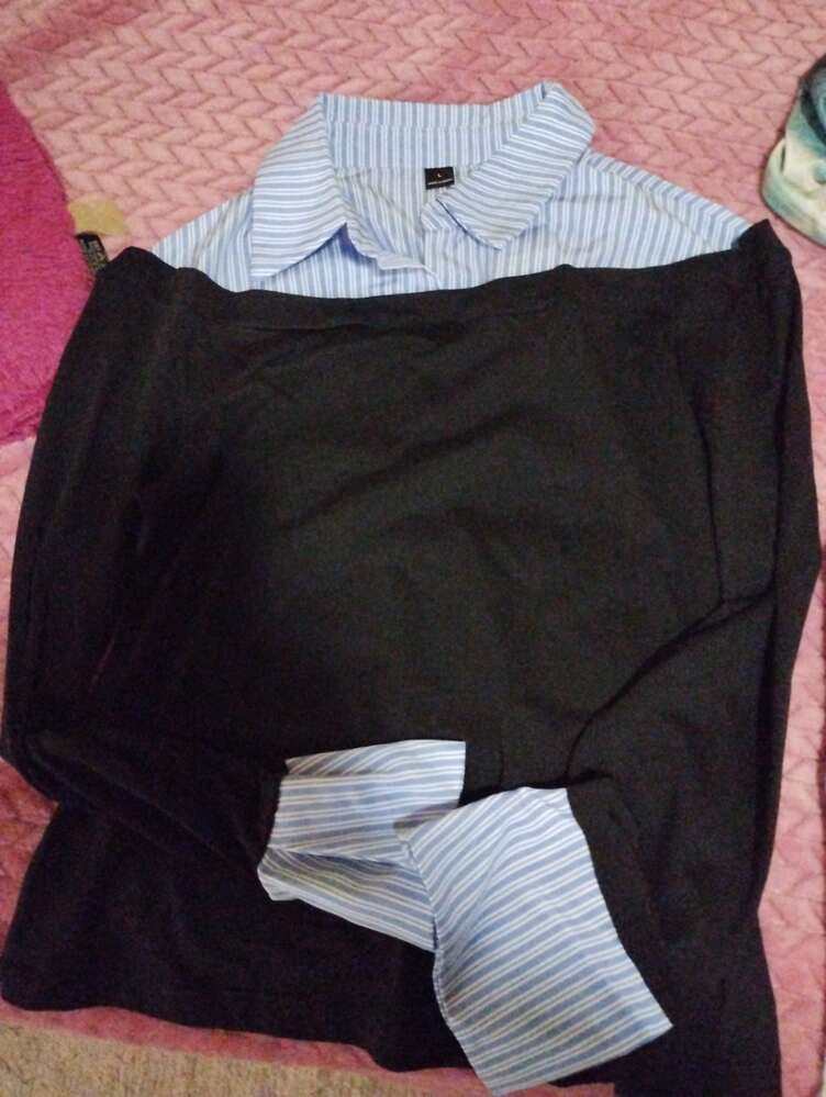 Customer photo review of Ninonine "Geneva" | Layered Two-Tone Polo Knit Top