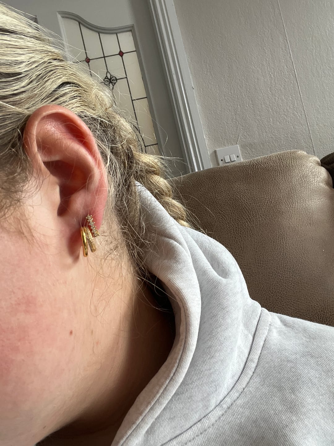 Customer photo review of Duo Layered Hoops & Flora Crystal Hoops Stacking Set in Gold