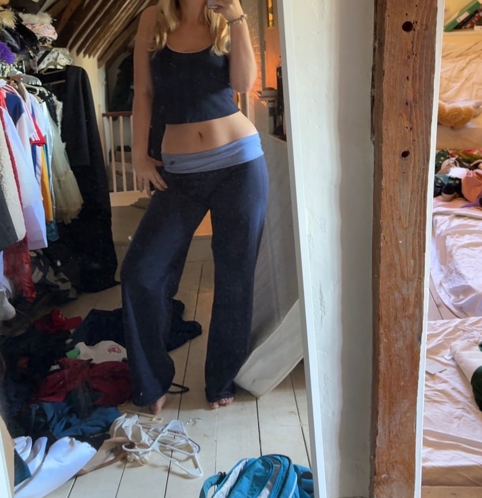 Customer photo review of Etalie Fold-Over Joggers - Navy & Navy Stripe