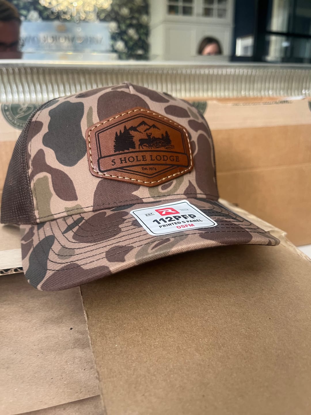 Customer photo review of Richardson 112PFP Camo Custom Leather Patch Hat