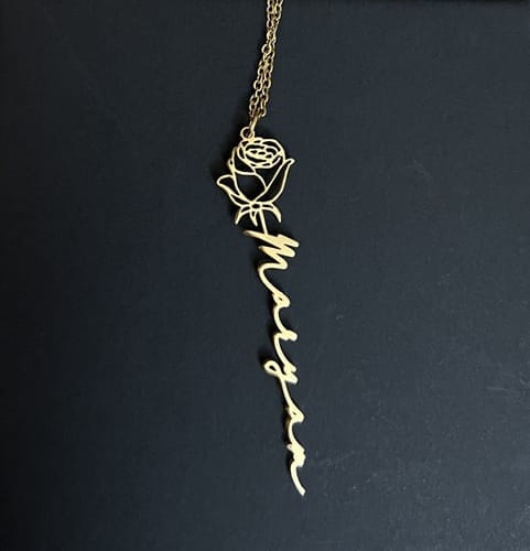 Customer photo review of Custom Birth Flower Name Necklace