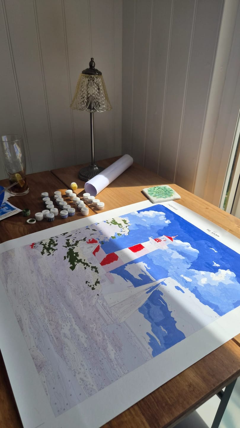 Customer photo review of Lighthouse & Sailboat | Paint by Number