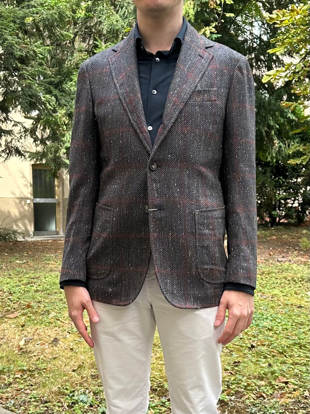 Customer photo review of STILE LATINO "Vincenzo" Gray Herringbone Cashmere Slim Fit Jacket
