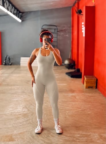 Customer photo review of Women’s Sculpting Workout Jumpsuit – Contour Lift