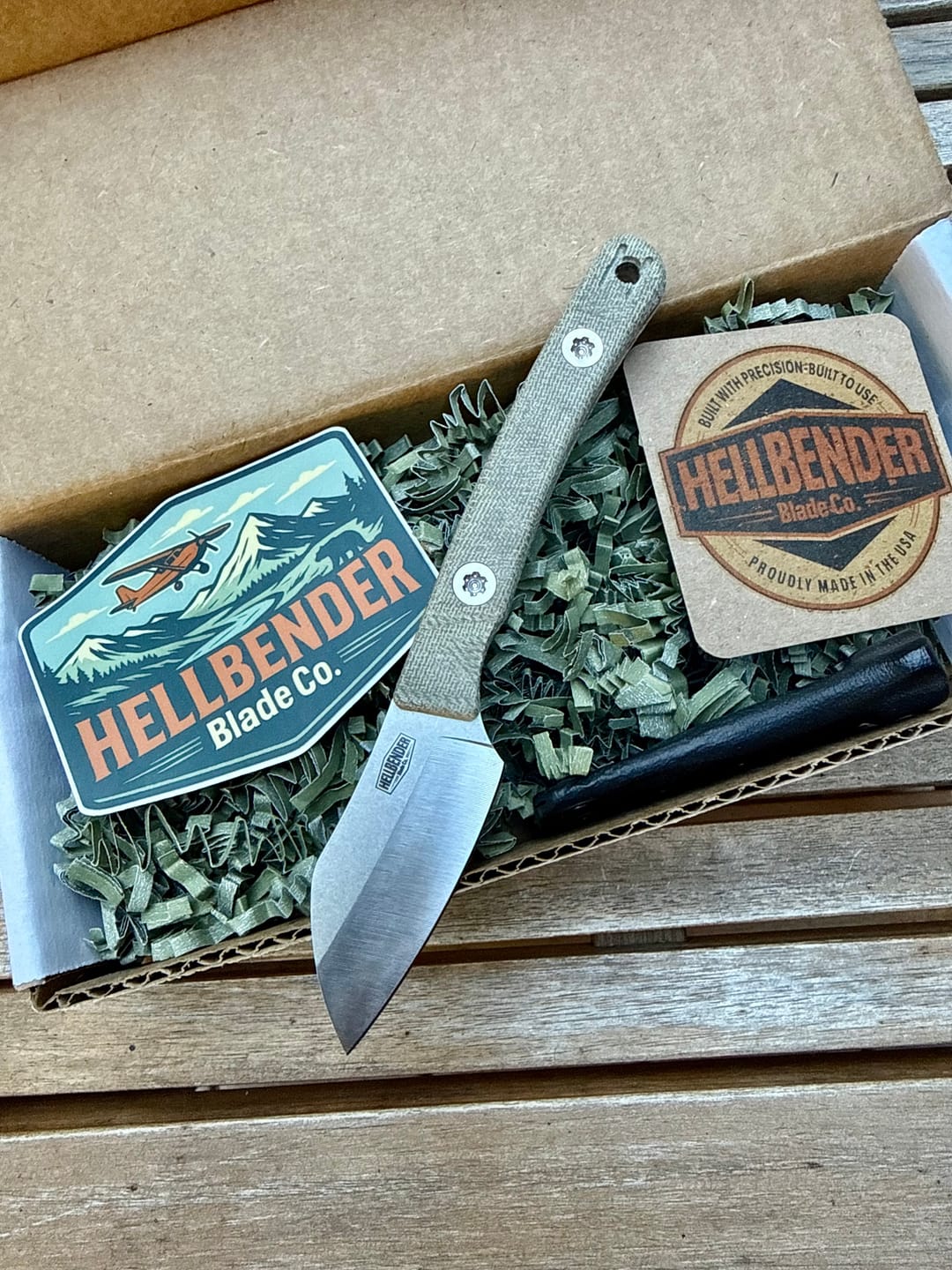 Customer photo review of Hellbender Blade Co. Newt 2" Fixed Blade – OD Green Micarta, MagnaCut Satin Sheepsfoot, Kydex Sheath – Made in USA
