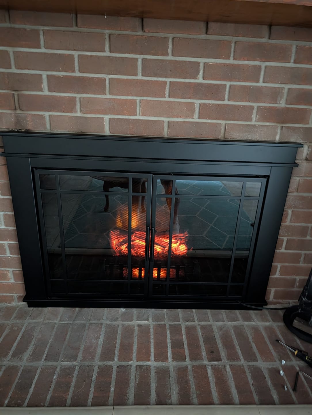 Customer photo review of Finley Flat Black Masonry Fireplace Door | Standard