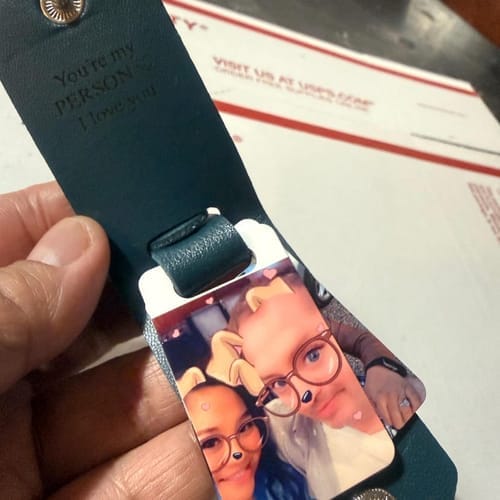 Customer photo review of Custom Leather Photo Keychain