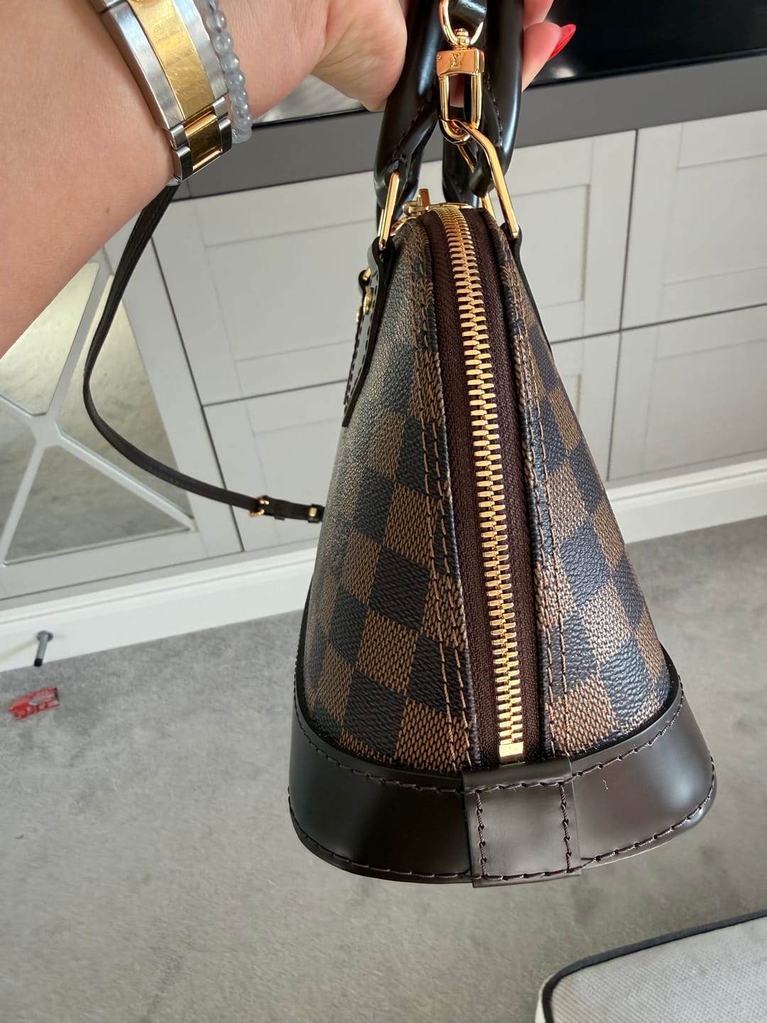 Customer photo review of BRAIDED ALMA BB 23 IN BROWN DAMIER EBENE CANVAS GOLD BUCKLE
