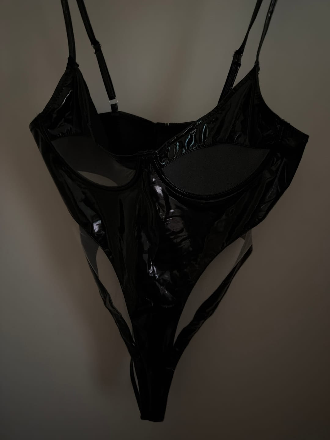 Customer photo review of Wet-Look Strappy Bodysuit