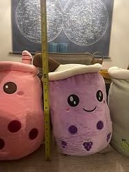 Customer photo review of Cute Kawaii Boba Tea Plush Toy – Soft Strawberry Milk Tea Stuffed Plushie & Huggable Throw Pillow Cushion