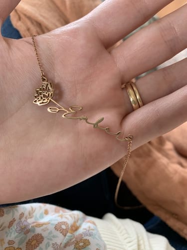 Customer photo review of Custom Birth Flower Name Necklace