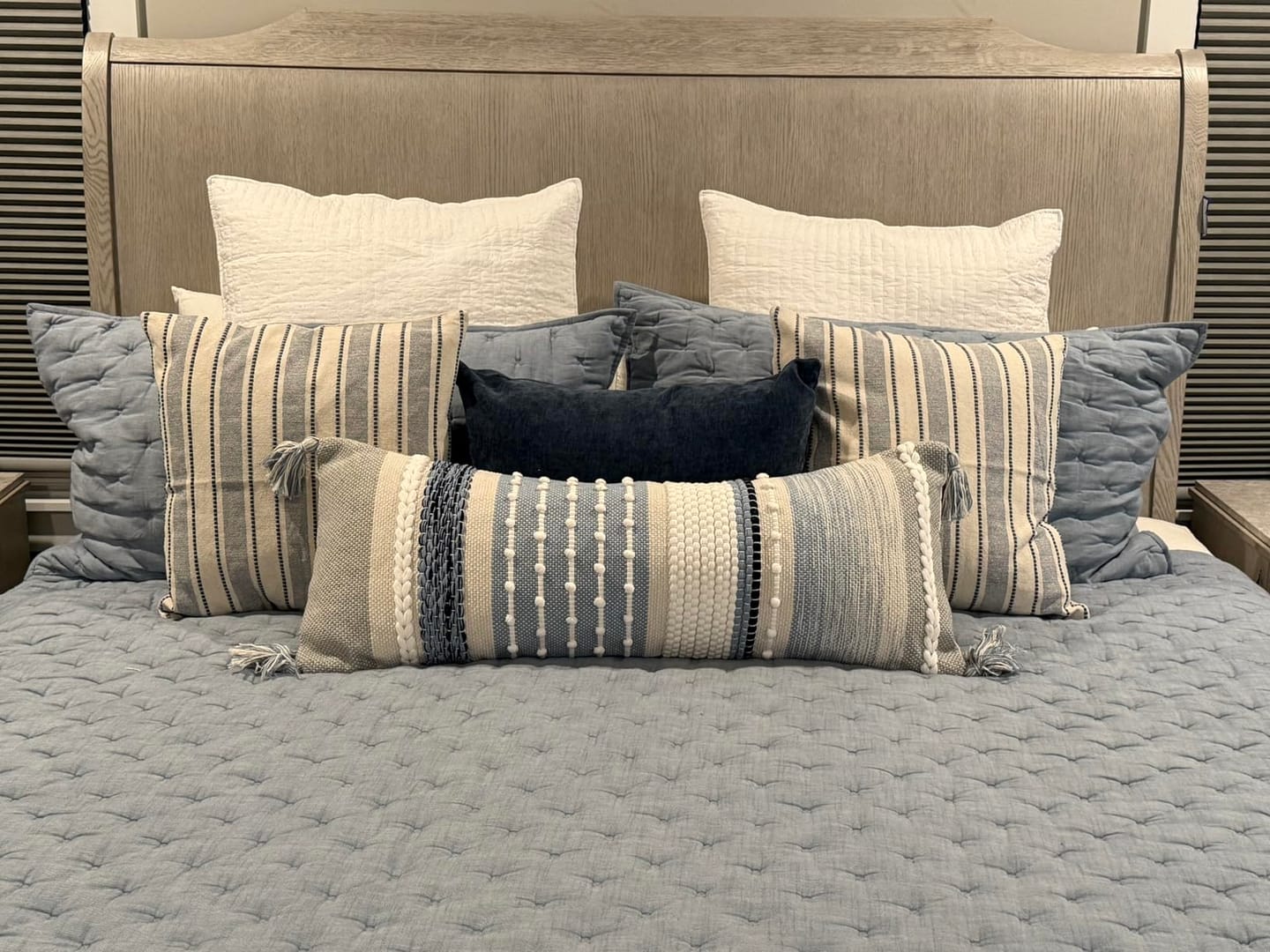 Customer photo review of Signature Handmade Coastal Blue Woven Long Lumbar Pillow Cover 14x36
