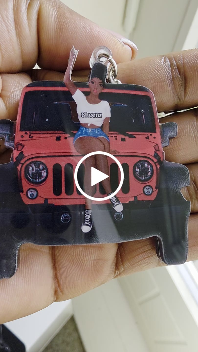Customer video review of Personalized A Girl With Off-Road Car And Dog Keychain Gift For Journey Girls