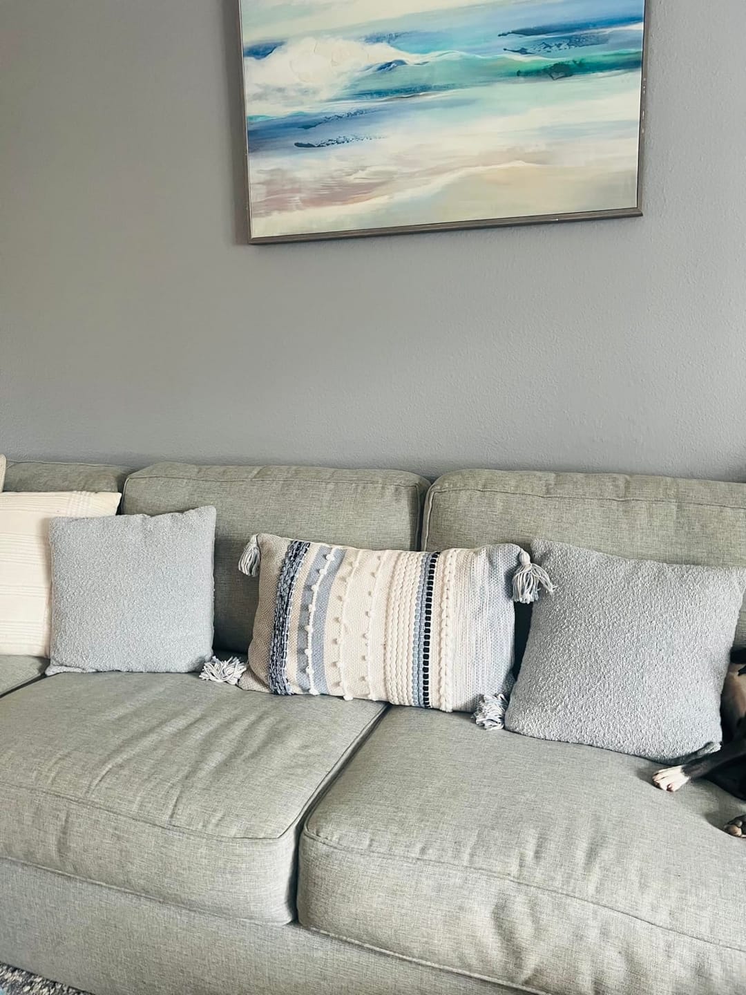 Customer photo review of Signature Handmade Coastal Blue Woven Lumbar Pillow Cover 12x20 14x24