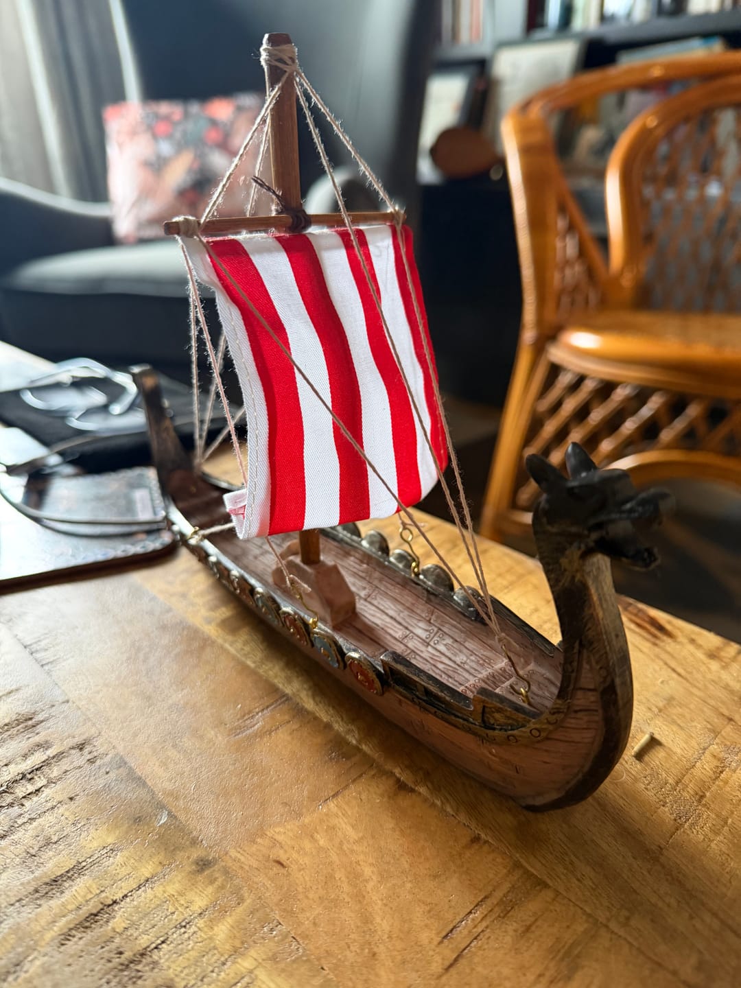 Customer photo review of Viking Longship Resin Ship Model – Drakkar Dragon Prow & Striped Sail