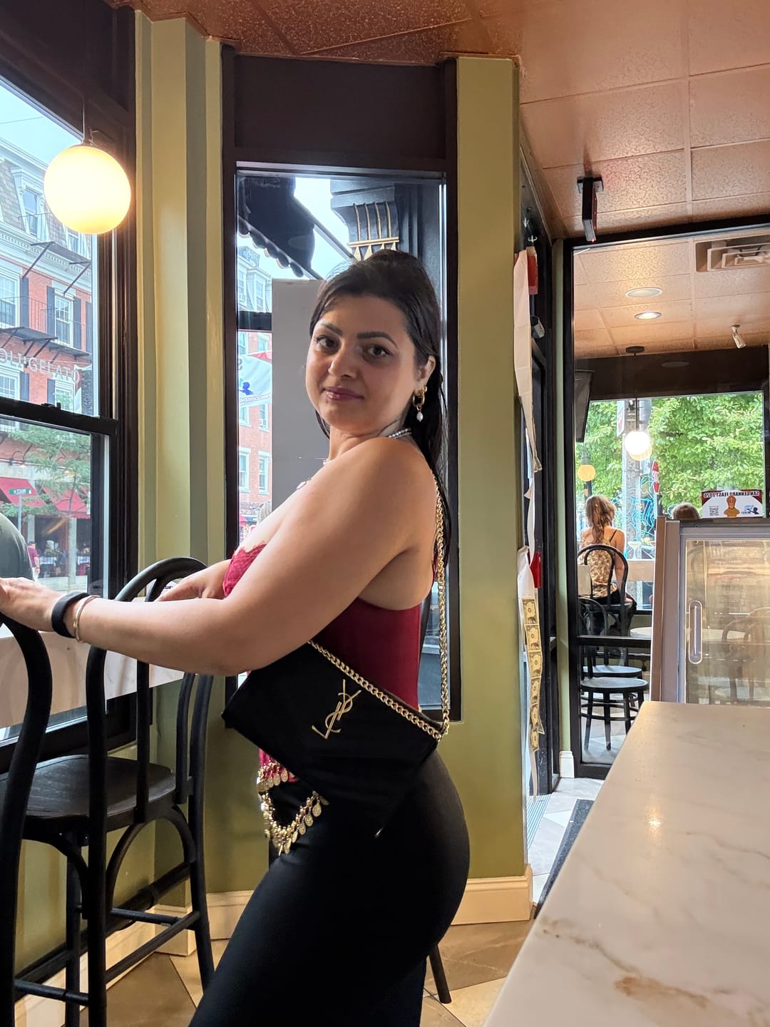 Customer photo review of Bethany Pearl Drop Hoop