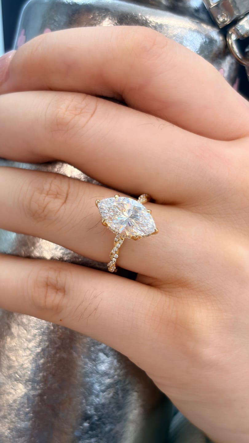 Customer photo review of 4.0Ct Marquise Cut Twist Hidden Halo Engagement Ring Travel Ring In Sterling Silver