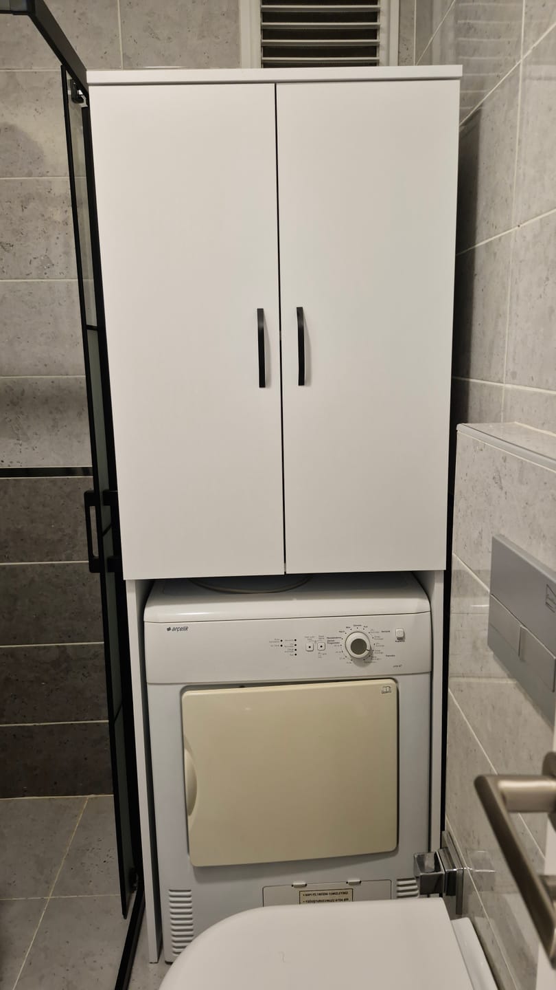 Customer photo review of Rani KD119 Çamaşır Makinesi Dolabı 2 Kapaklı 2 Raflı Banyo Dolabı Beyaz