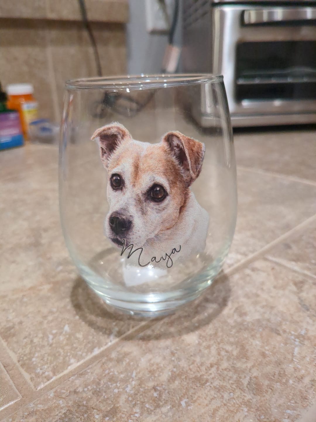 Customer photo review of Watercolor Portrait - Personalized Wine Glass