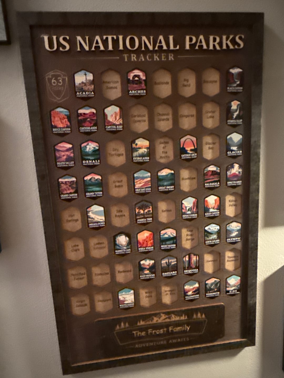 Customer photo review of USA National Parks Travel Tracker - A Handcrafted Wooden Board to Track All 63 National Parks