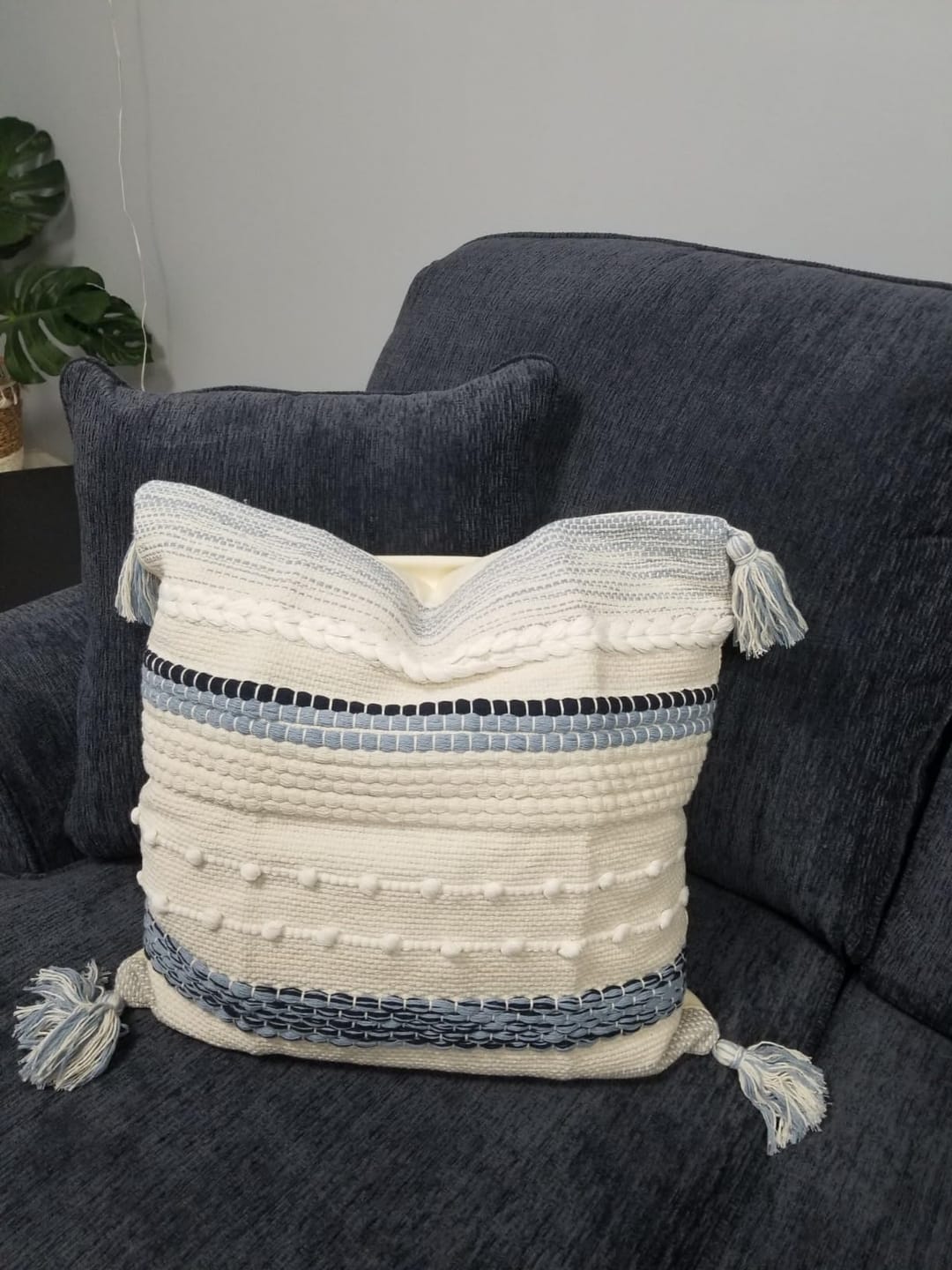 Customer photo review of Signature Handmade Coastal Blue Woven Square Pillow Cover 18x18 20x20 22x22