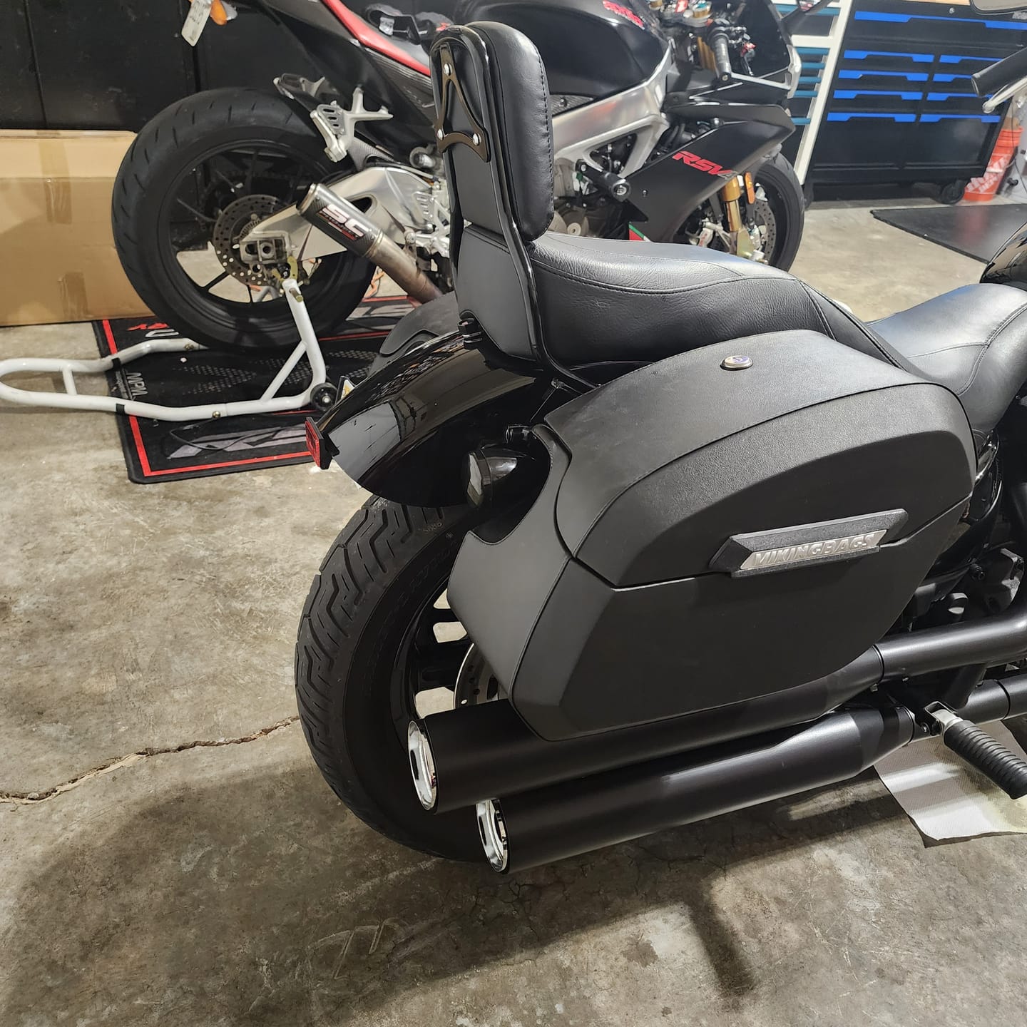 Customer photo review of 32L - Darkin Large Quick Mount Leather Wrapped Hard Saddlebags for Harley Softail Street Bob FXBB/S