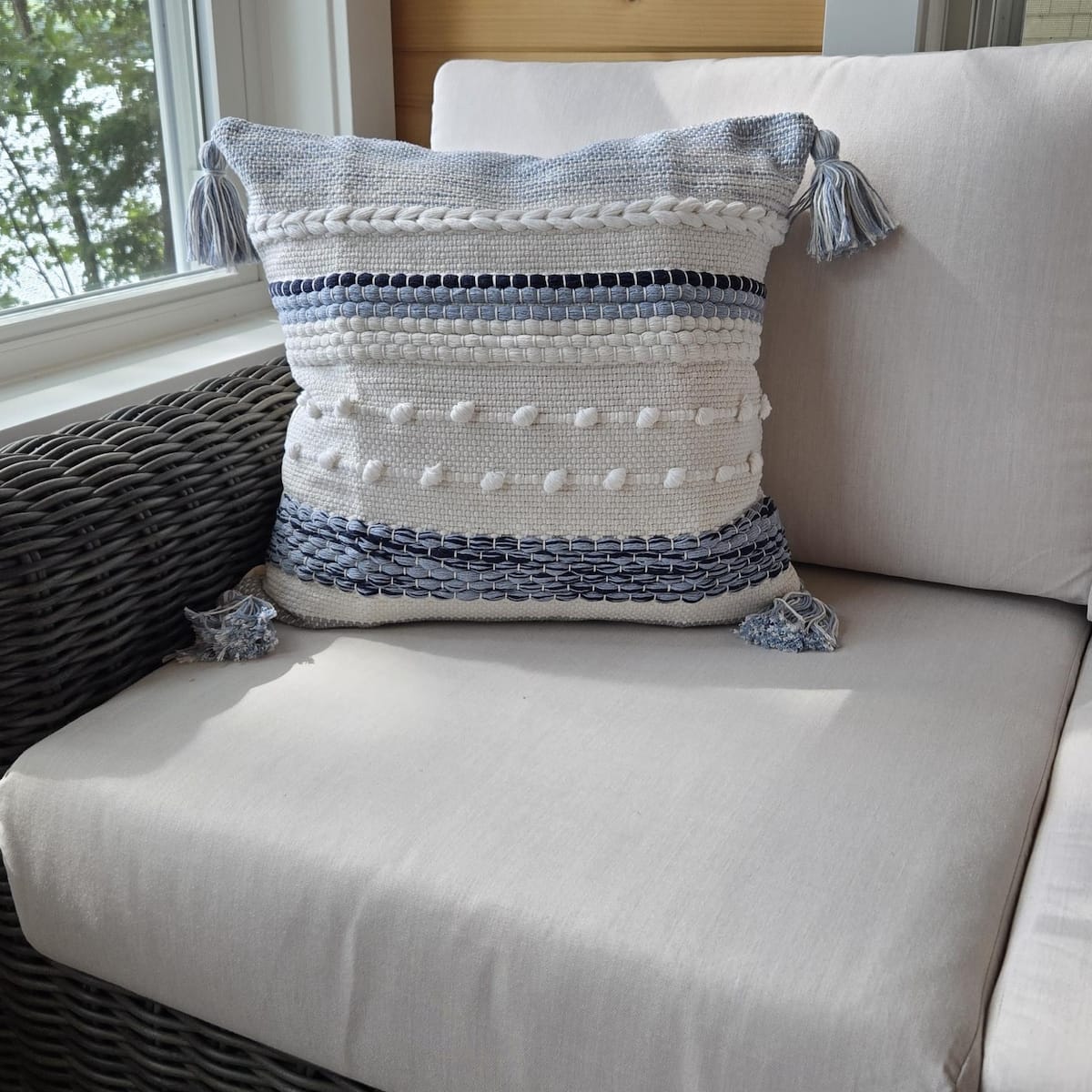 Customer photo review of Signature Handmade Coastal Blue Woven Square Pillow Cover 18x18 20x20 22x22