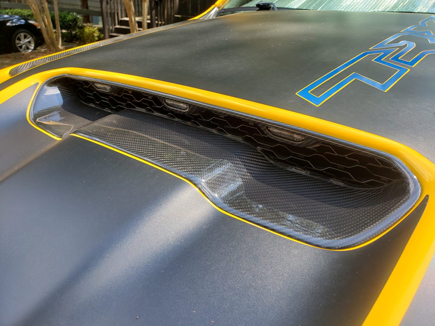 Customer photo review of RAM TRX/RHO Hood Center Vent Trim Hard Carbon Fiber Cover
