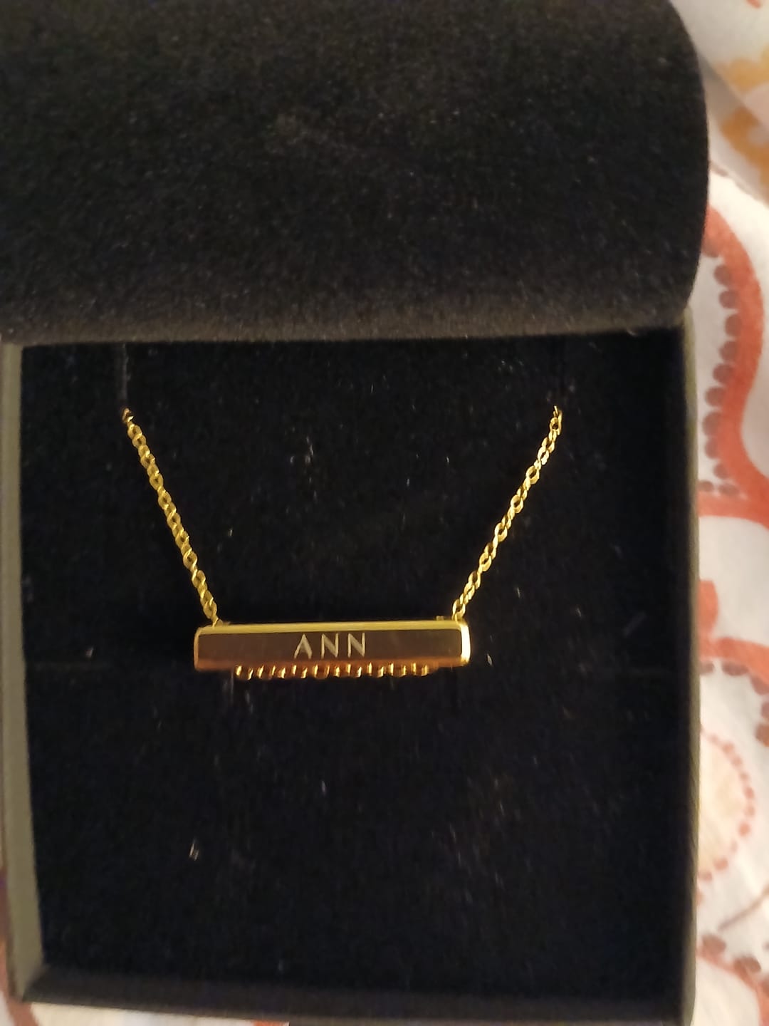 Customer photo review of 3cm Letter Bar Necklace in Gold Horizontal