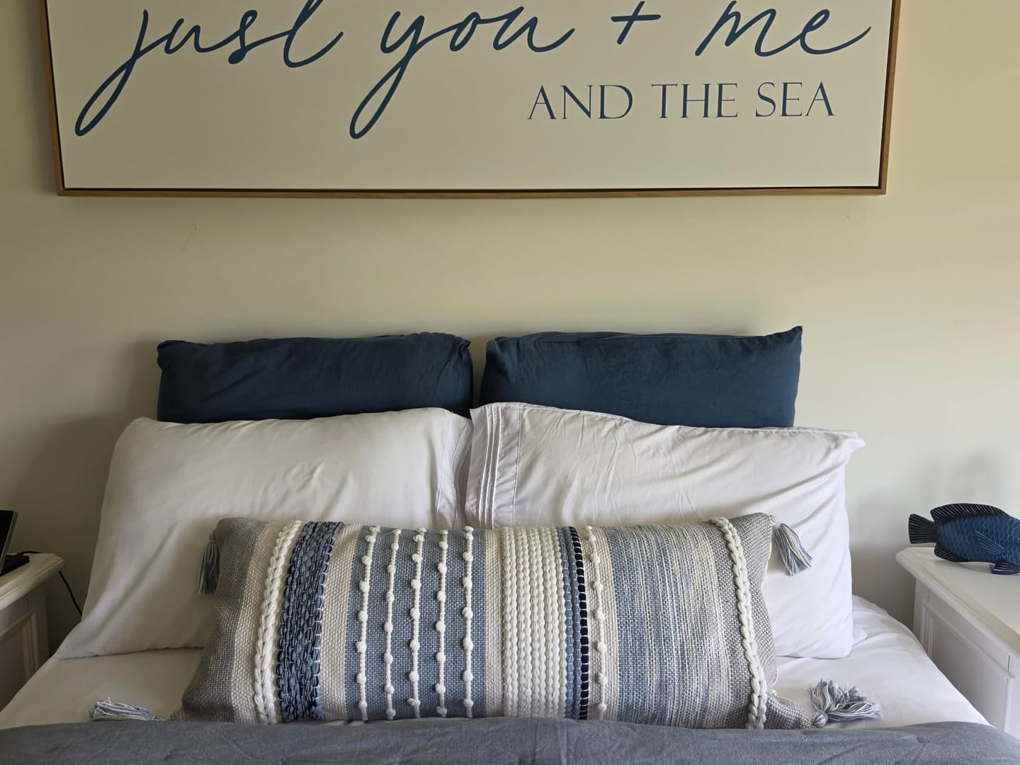 Customer photo review of Signature Handmade Coastal Blue Woven Long Lumbar Pillow Cover 14x36