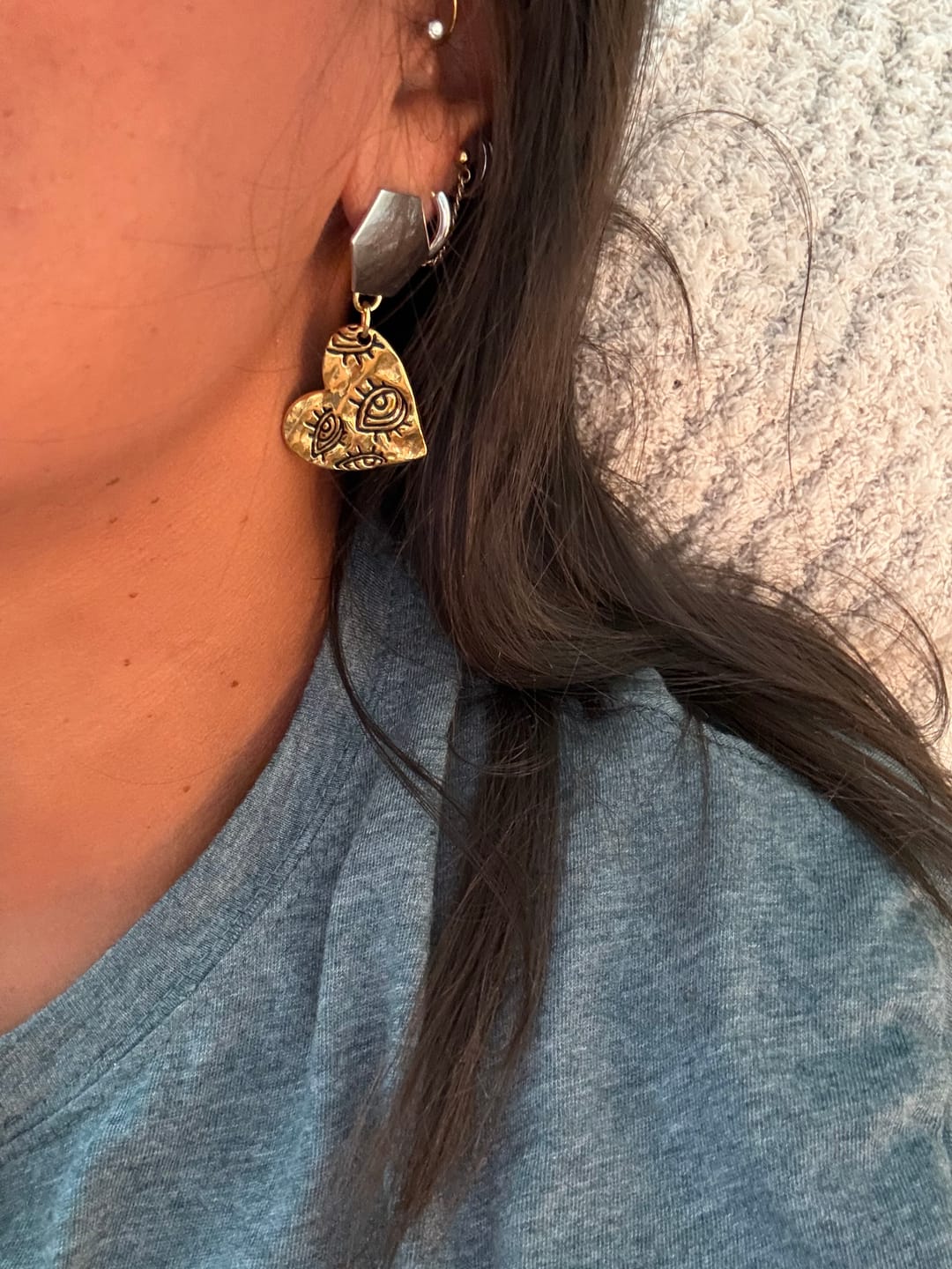Customer photo review of Abstract 2 Tone Heart Moon Earrings (SURPRISE)